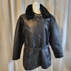 Wilson Thinsulate Women Faux Fur Collar, Leather Jacket Coat, Size L, Black
